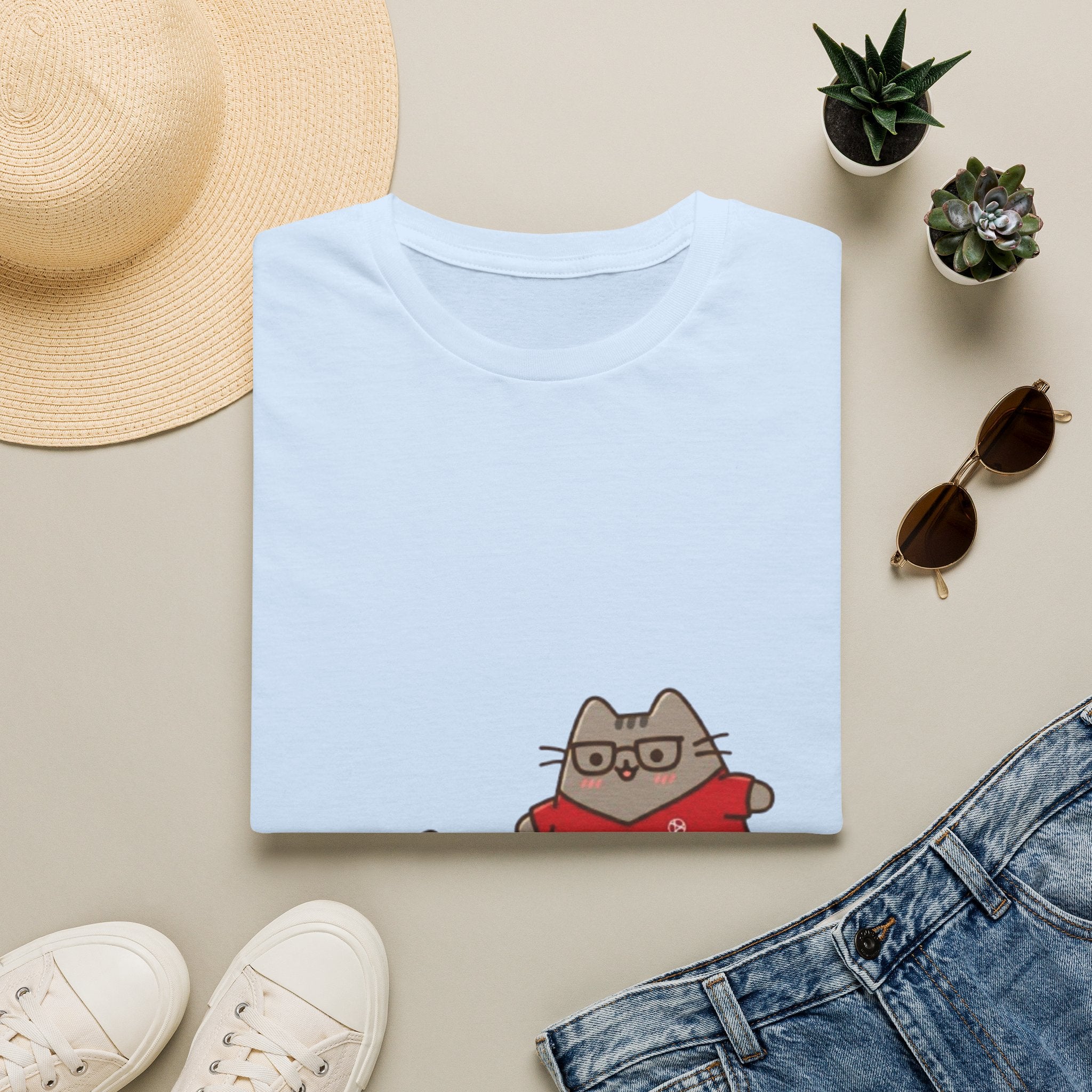 Cute Cartoon Cat Friends Playing Soccer Graphic Tee