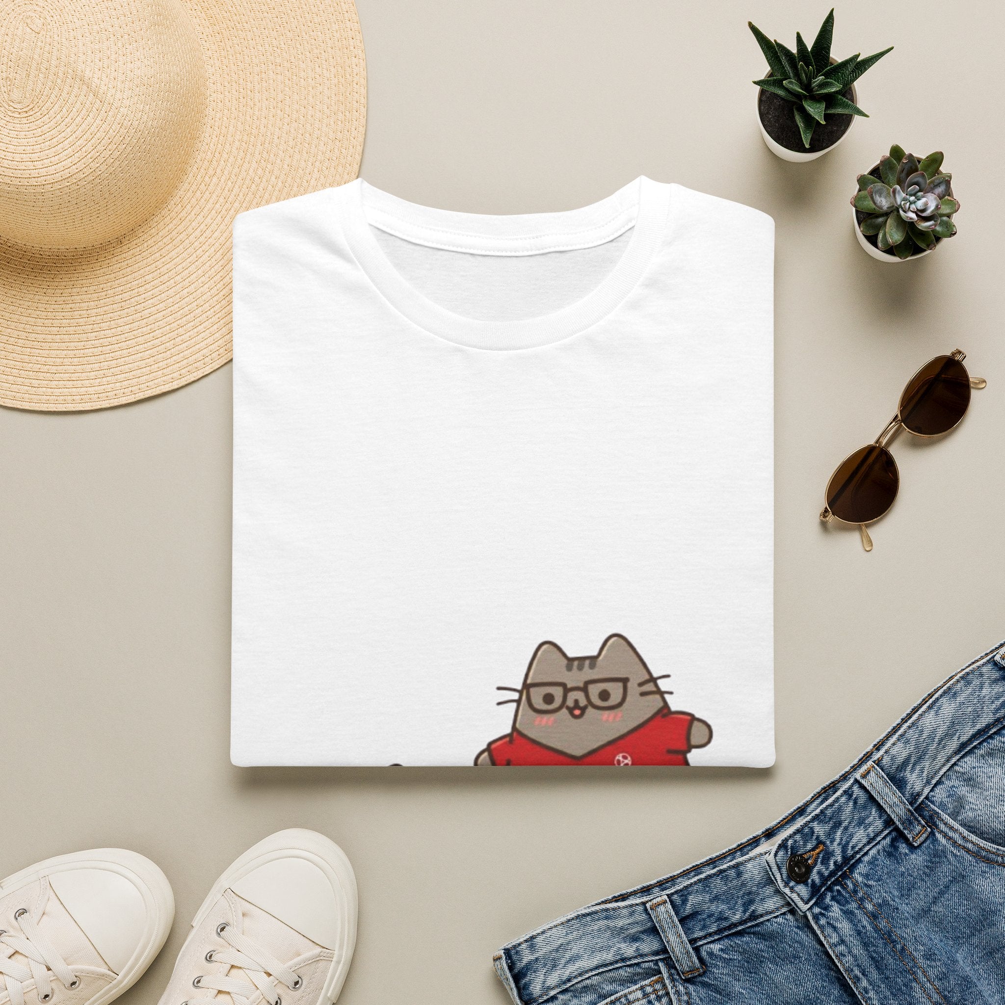 Cute Cartoon Cat Friends Playing Soccer Graphic Tee