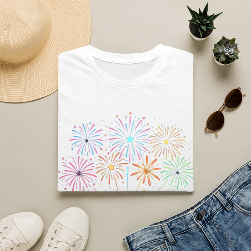 Cute Cat Fireworks T-Shirt — Pusheen Party Graphic Tee