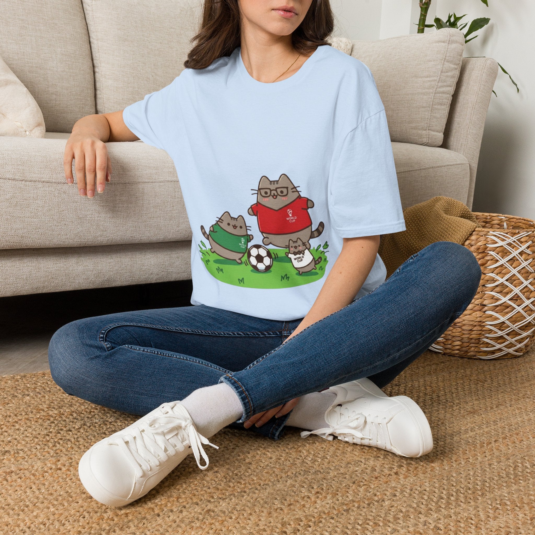 Cute Cartoon Cat Friends Playing Soccer Graphic Tee